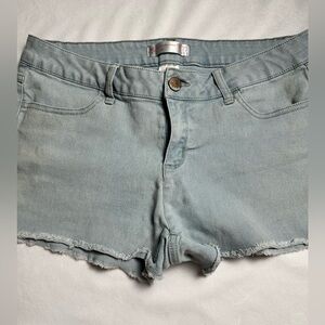 Faded blue denim cutoff shorts